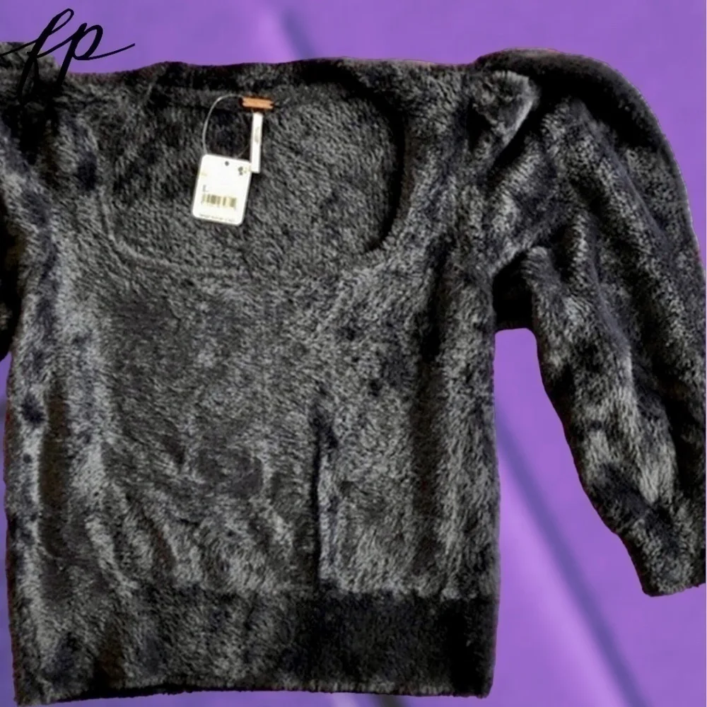 FREE PEOPLE NWT Moonbeam Puff Sleeve Fuzzy Cropped Pullover Sweater/LG